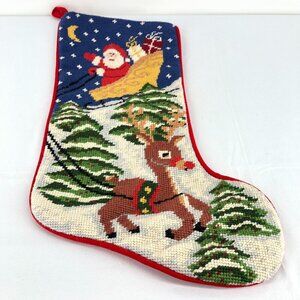 Needlepoint Santa And Rudolph Christmas Stocking
